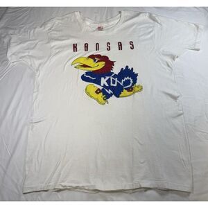 Vintage Kansas Embossed KU Jayhawk T Shirt Size XL Single Stitch 90s‎